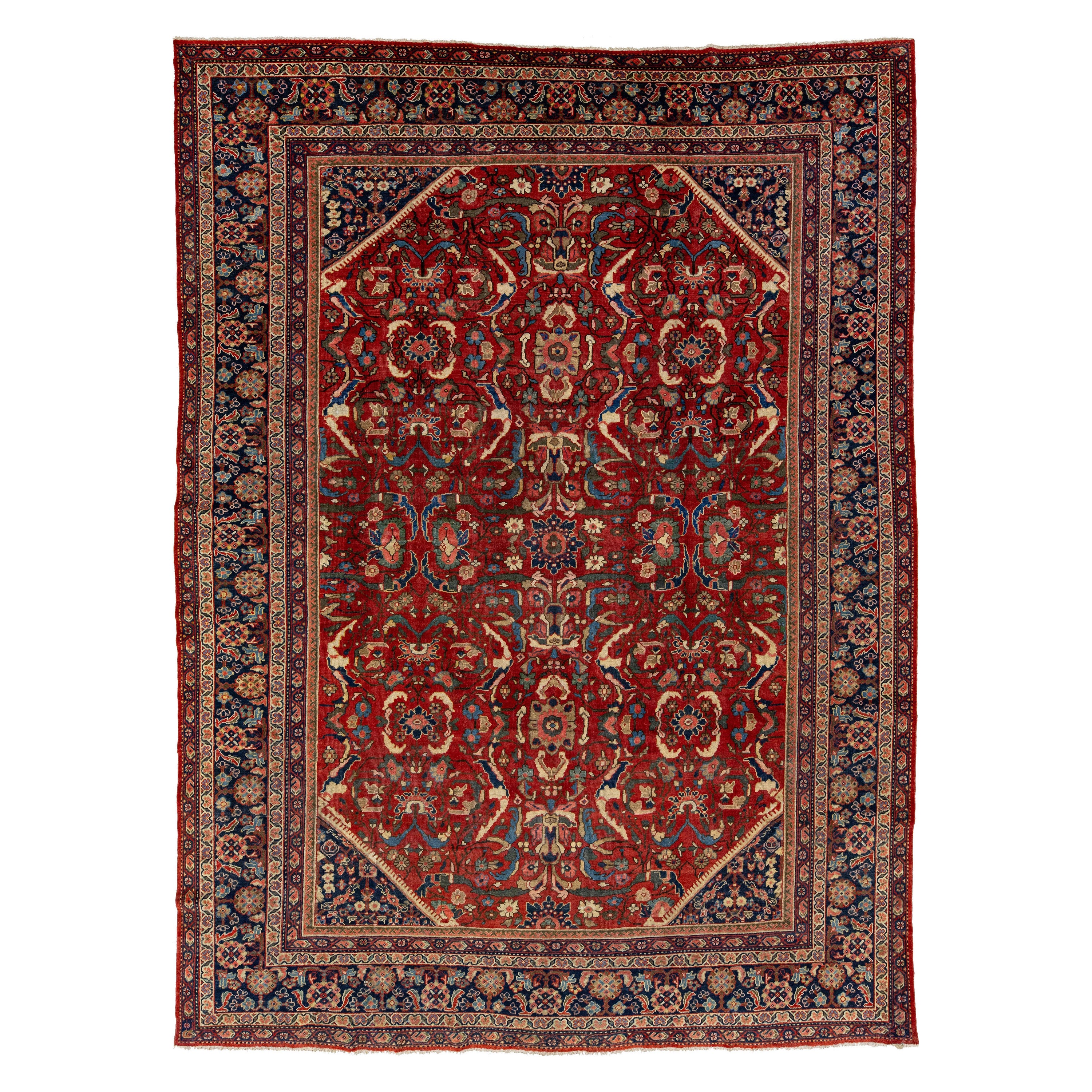 1920's  Tapis en laine Antiquities Floral Mahal fait à la main en rouge