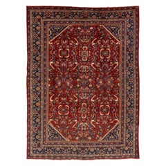 1920's  Antique Floral Mahal Wool Rug Handmade in Red