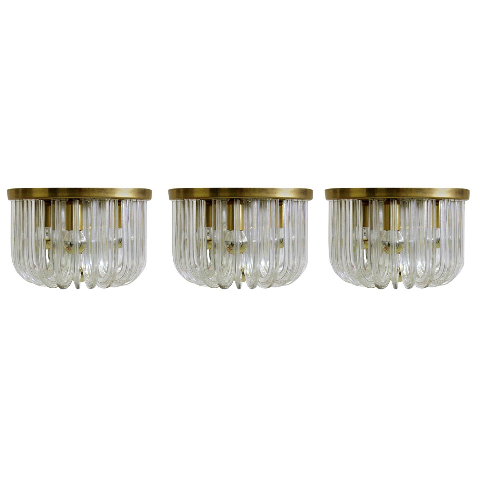 Mid-Century Modern Glass Brass Vintage Flush Mount Cari Zalloni Bakalowits 1960s For Sale