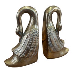 Vintage Pair of Brass Toned Swan Bookends