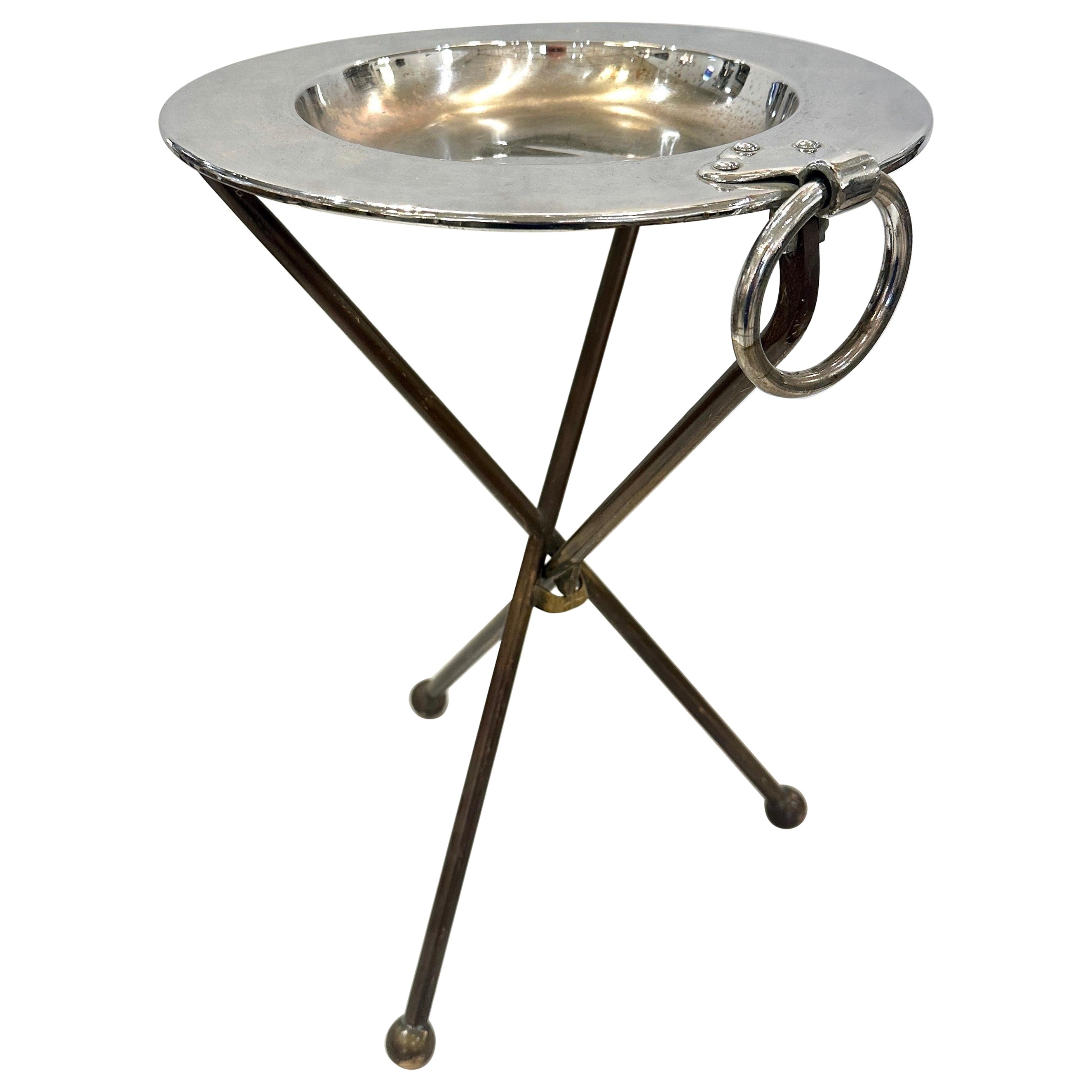 Neoclassical Style Brass & Nickeled Metal Guéridon / Collapsing Side Table For Sale