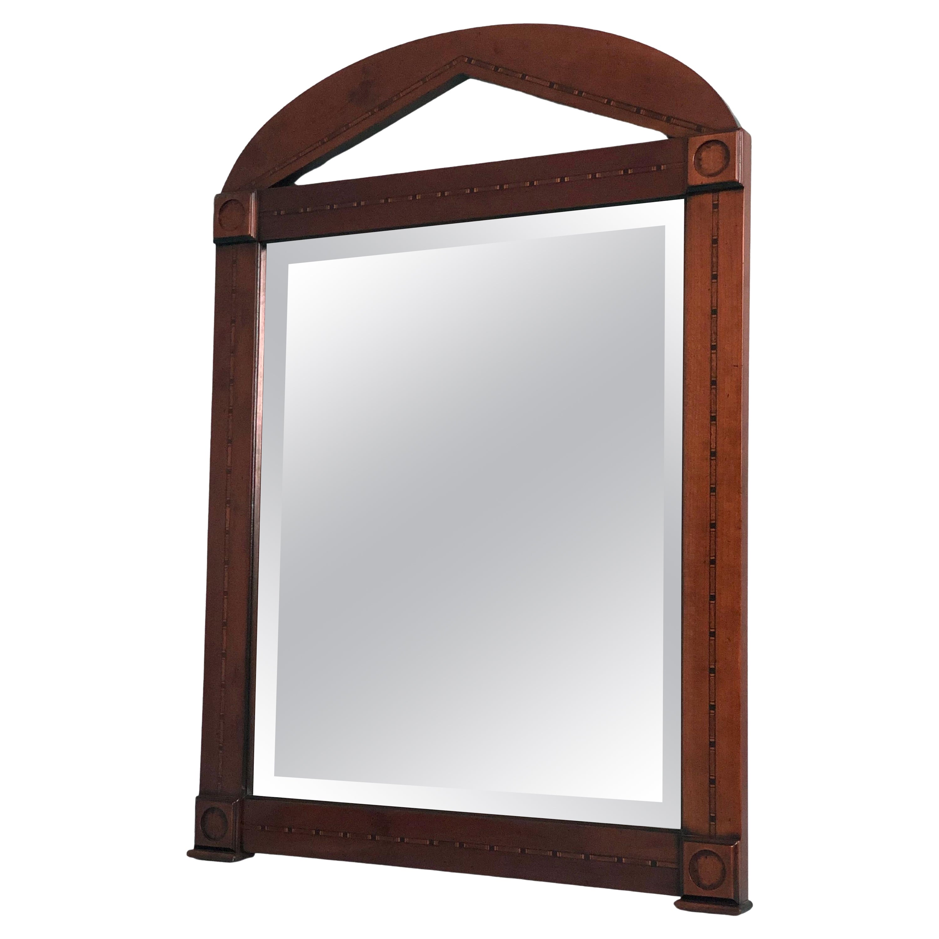 Specchio in mogano vintage con intarsi in legno satinato in vendita
