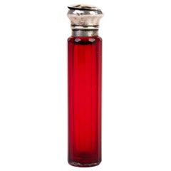 Victorian Silver Topped Ruby Glass Perfume Scent Bottle
