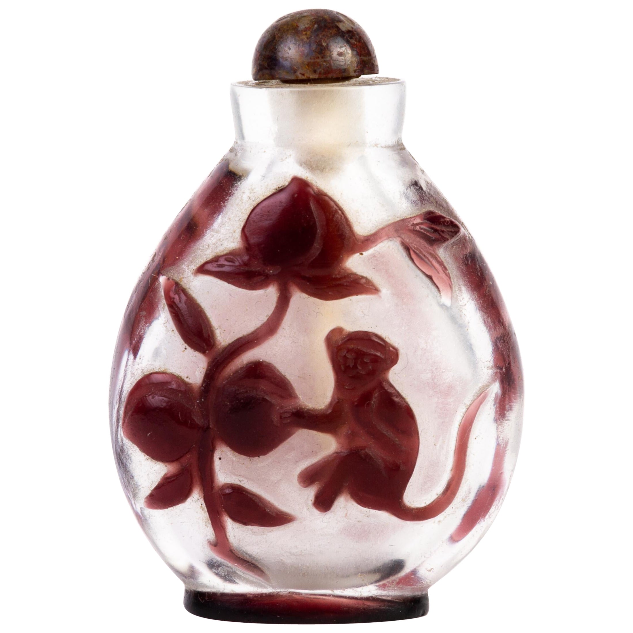 Chinese Purple Overlay Peking Glass Snuff Bottle For Sale
