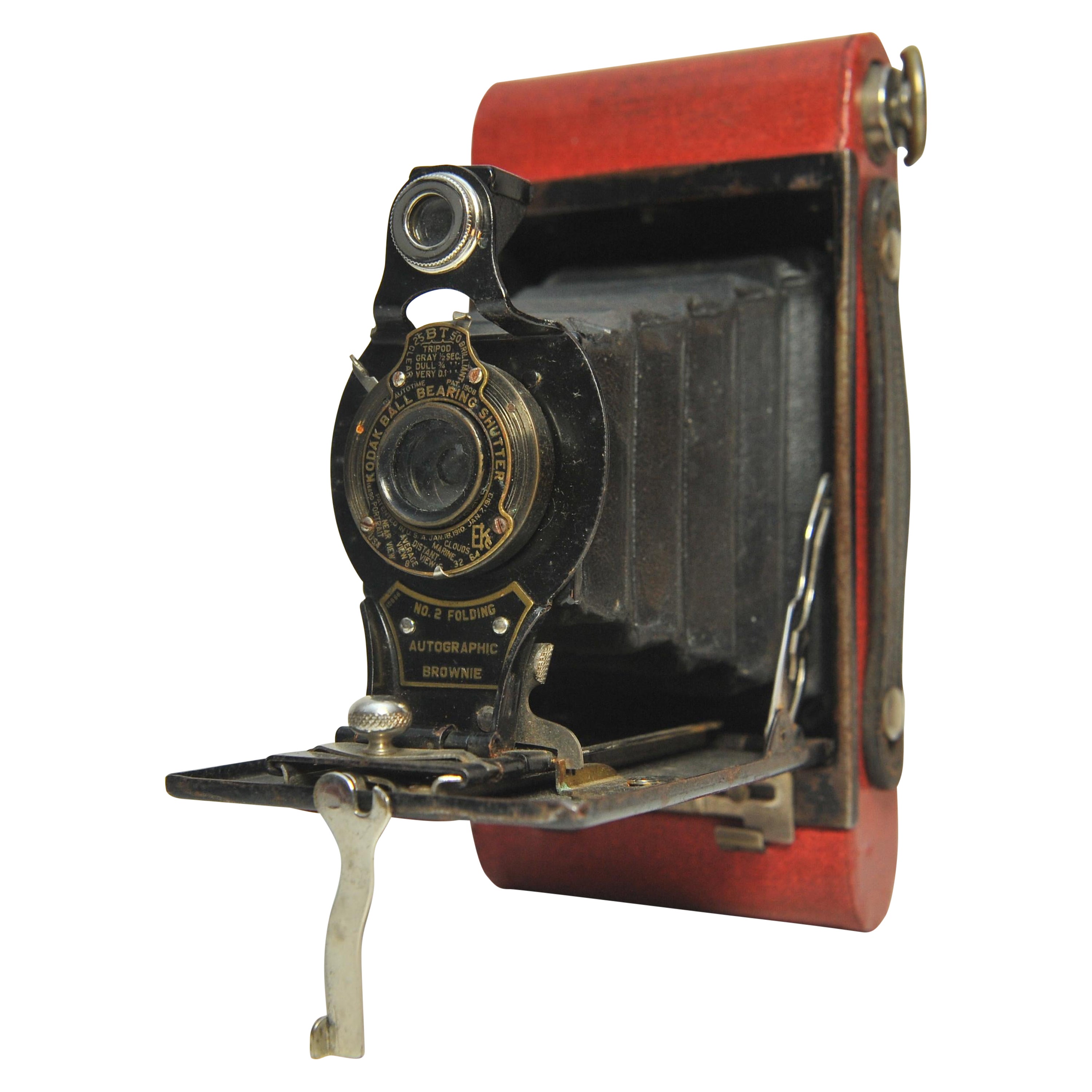 Eastman Kodak No 2 Folding Autographic Brownie Folding Bellow Camera In Red For Sale