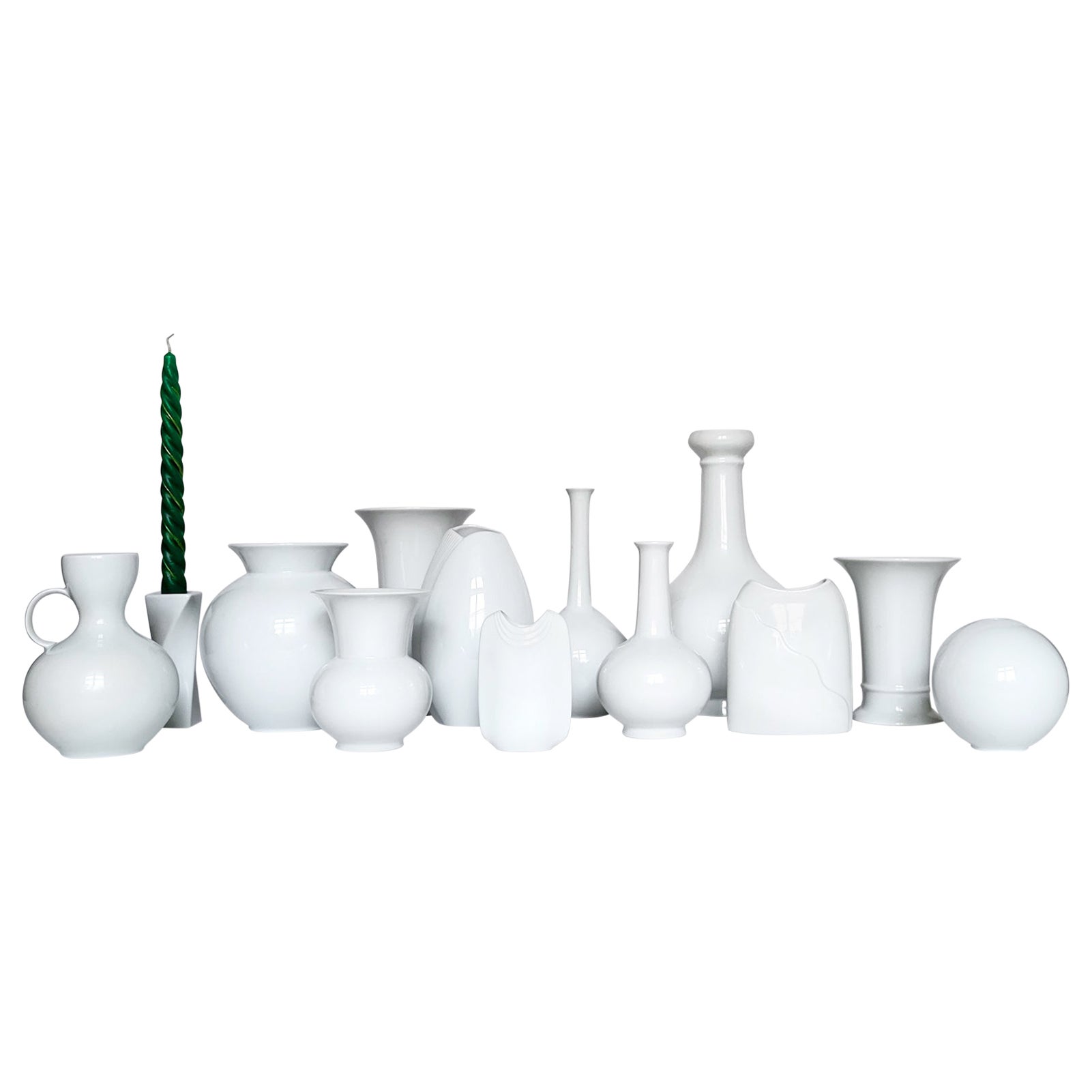 Set of 13 German Vintage Minimalist White Porcelain Vases 1950s-1980s. For Sale