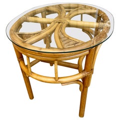 Costal Style/ Bohemian Split Bamboo and Rattan Boho Side Table. Circa 1980s