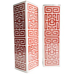 Pair of Gio Ponti Red Labyrinth Vases Re-edition by Richard Ginori