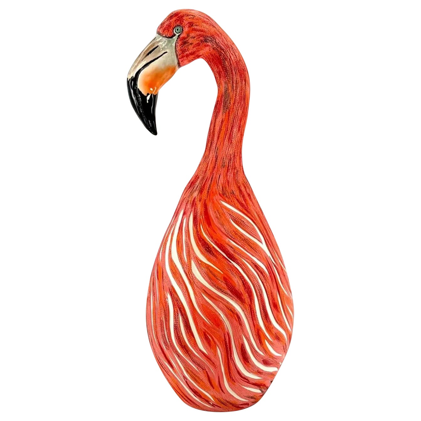 Pink Flamingo Ceramic Sculpture Centerpiece, Handmade Without Mold, new 2023 For Sale