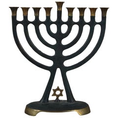 Nordia Mid Century Iron & Brass Jewish Star Hanukkah Menorah Israel Judaica 9.5"