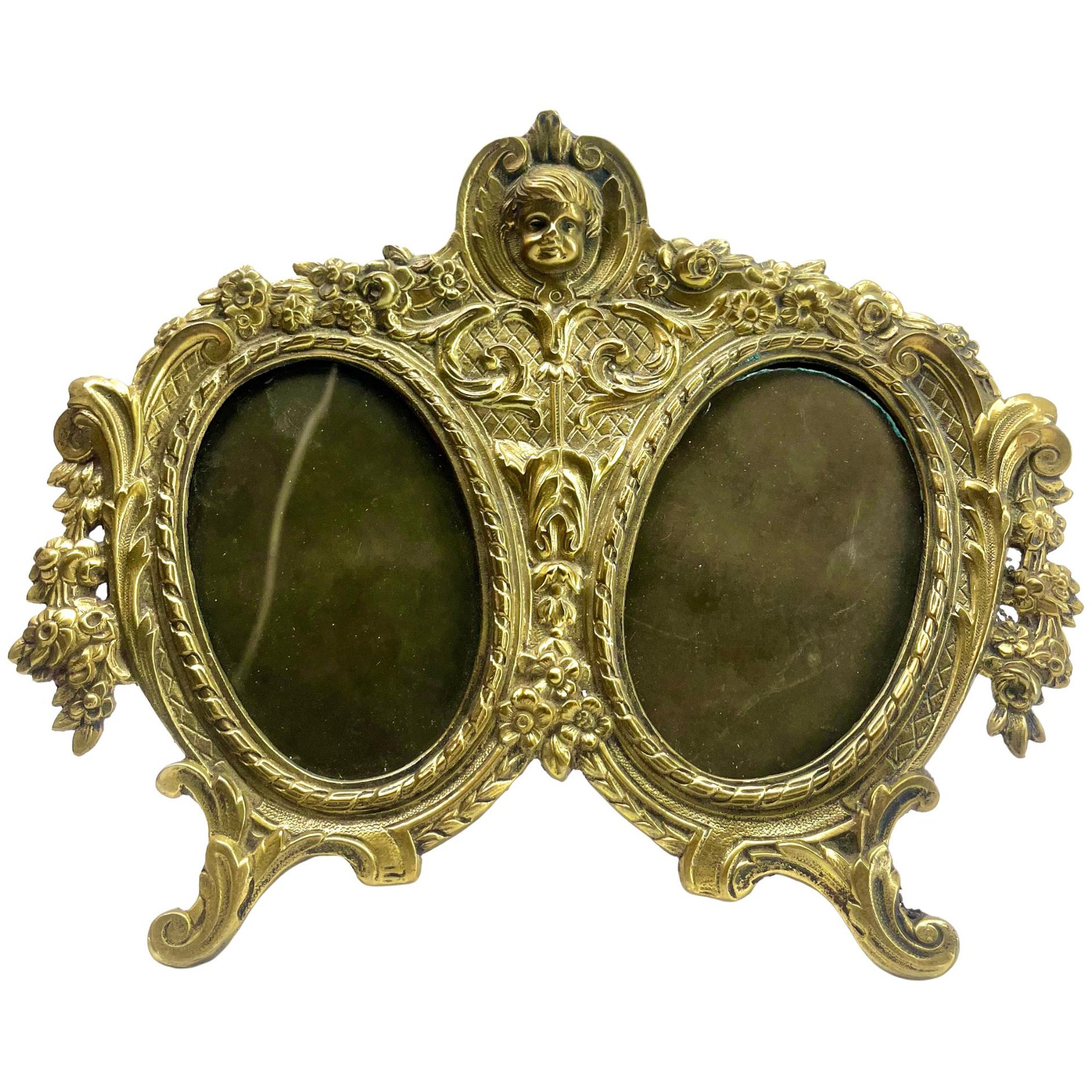 'Lover's Knot' Double Picture Frame, Polished Brass in The Style of J.H. France  For Sale