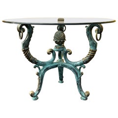 Vintage Neoclassical Style Patinated Brass / Bronze  Center Or Dining Table By LaBarge