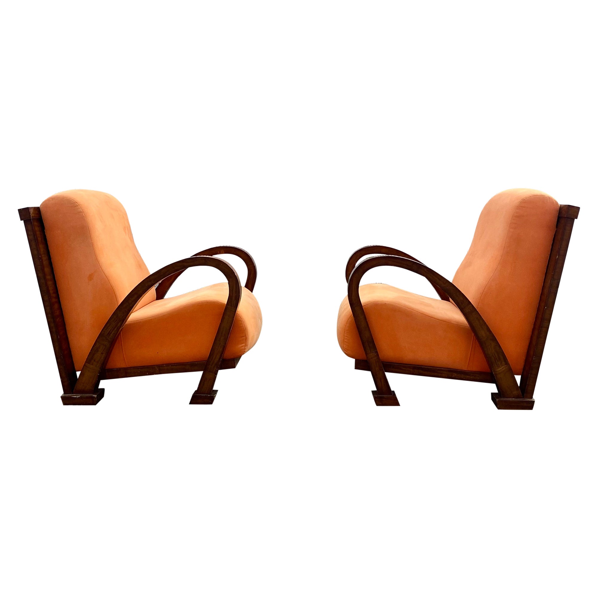 1930s Walnut Orange Art Deco Bentwood Chairs, Set of 2 For Sale