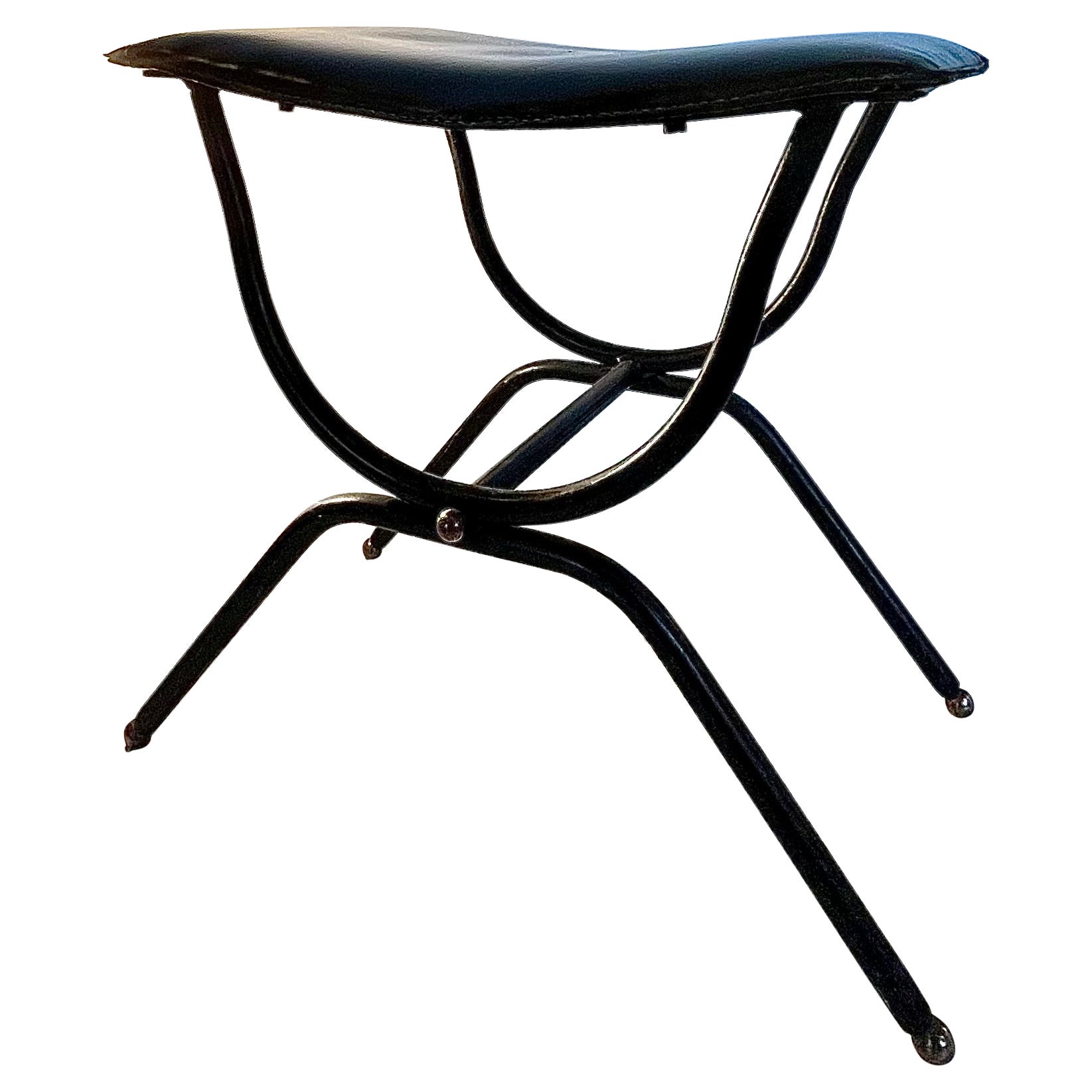 Jacques Adnet : Black leather stool, circa 1955