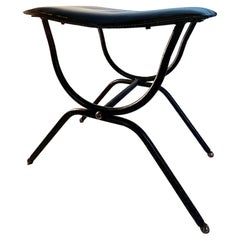 Vintage Jacques Adnet : Black leather stool, circa 1955