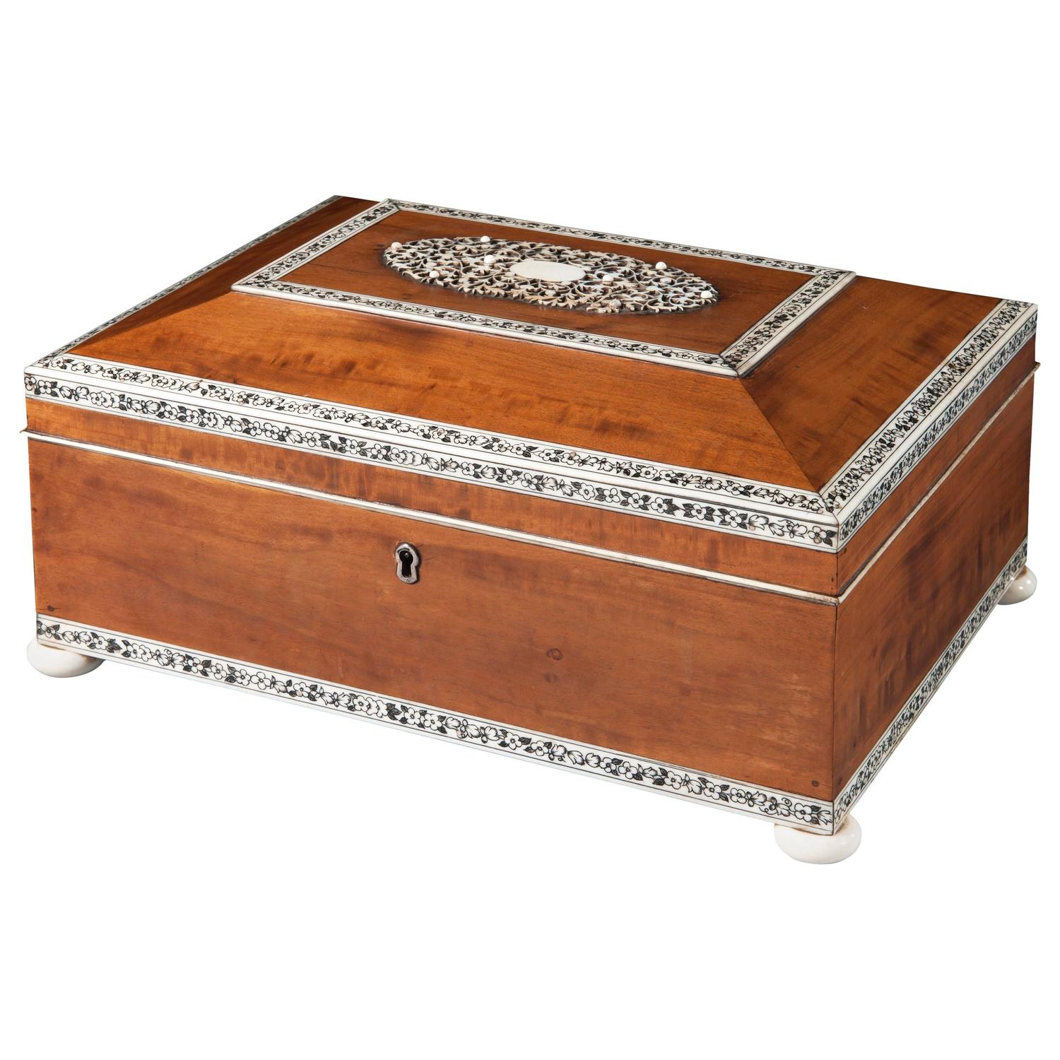 Rare Sandalwood WorkBox Veneered with Satinwood in the Manner of