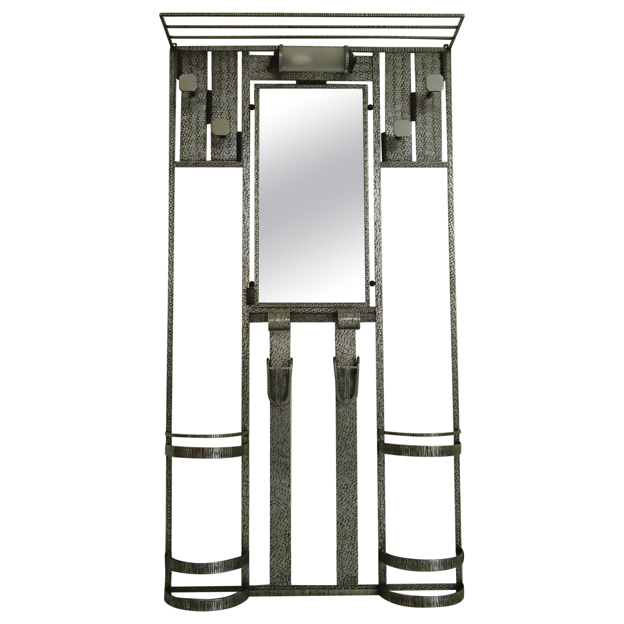 Art Deco wrouth iron wardrobe with mirror and light