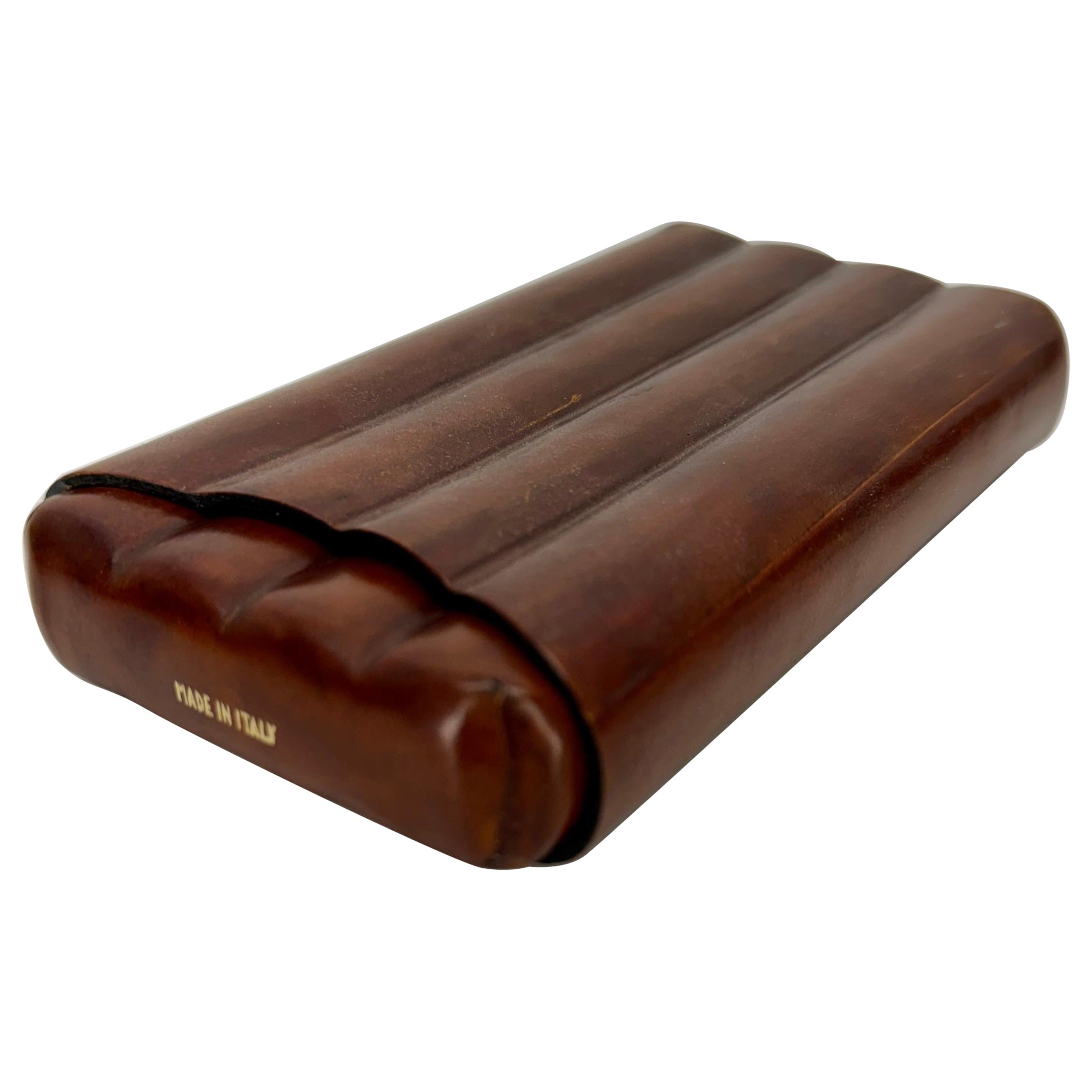 Italienischer Zigarren-Etui-Halter aus Leder aus der Mitte des Jahrhunderts im Angebot