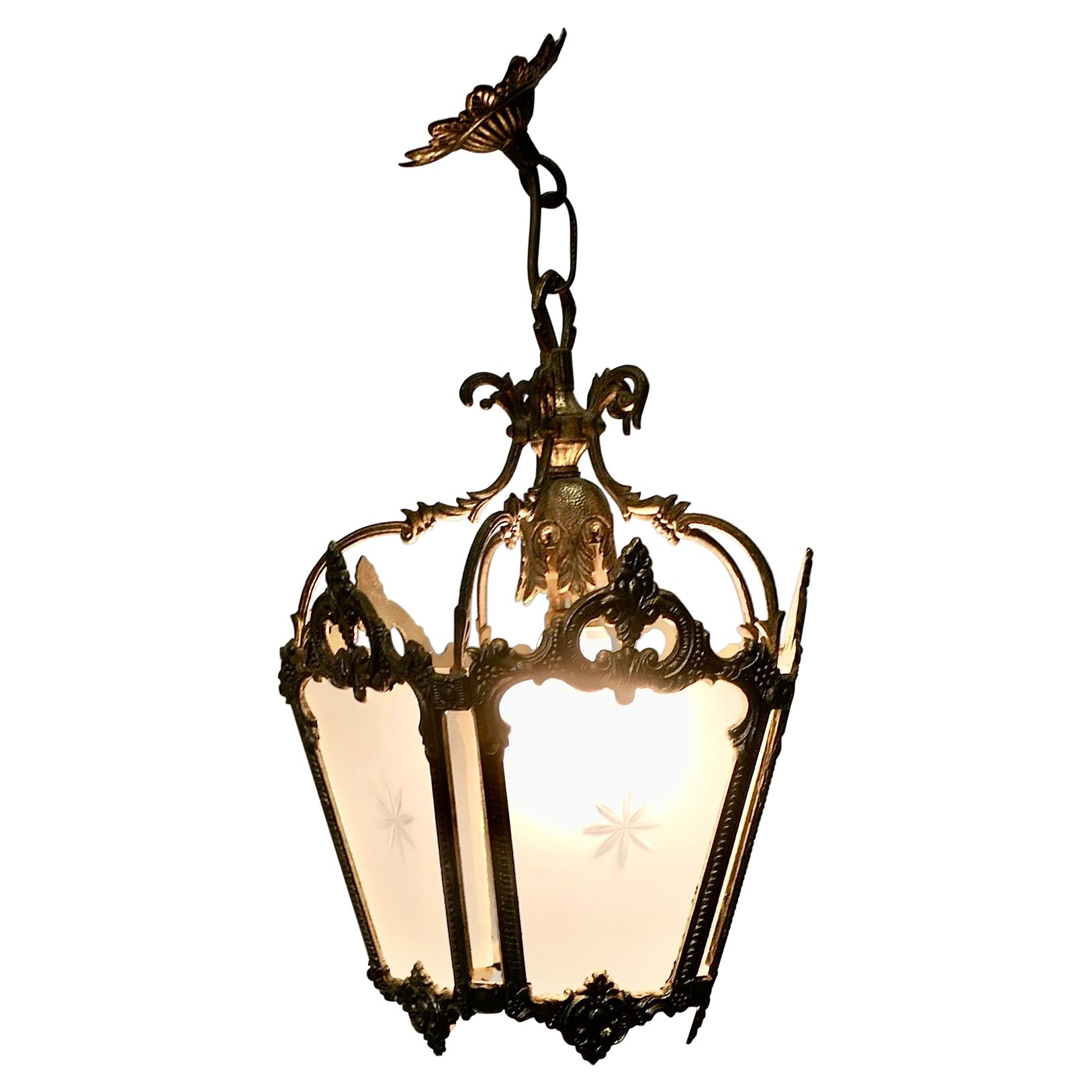Decorative French Gilt Brass Lantern Pendant Light    For Sale