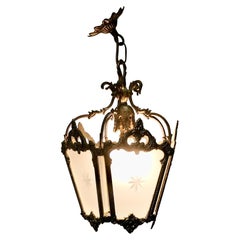Antique Decorative French Gilt Brass Lantern Pendant Light   