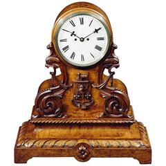 Carved Burr Elm Repeating Table Clock Made for Moses Bottomley, Wade House