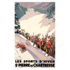 Vintage Broders, Original Art Deco Poster, Winter Sports, Bobsleigh Skiing Art Deco 1930