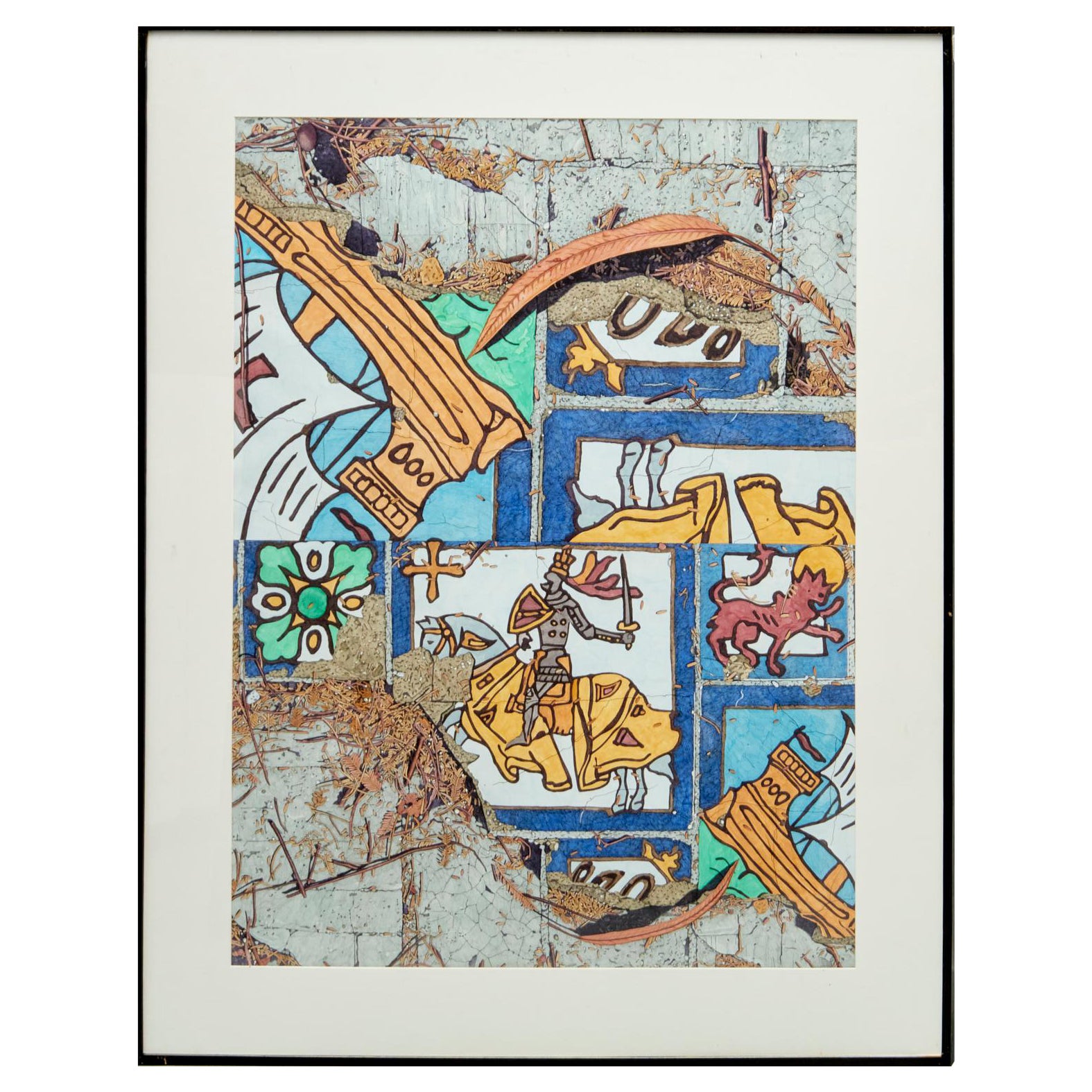1992 Heraldic Pop Art Pen, Ink and Watercolor by Dorothy Churchill-Johnson