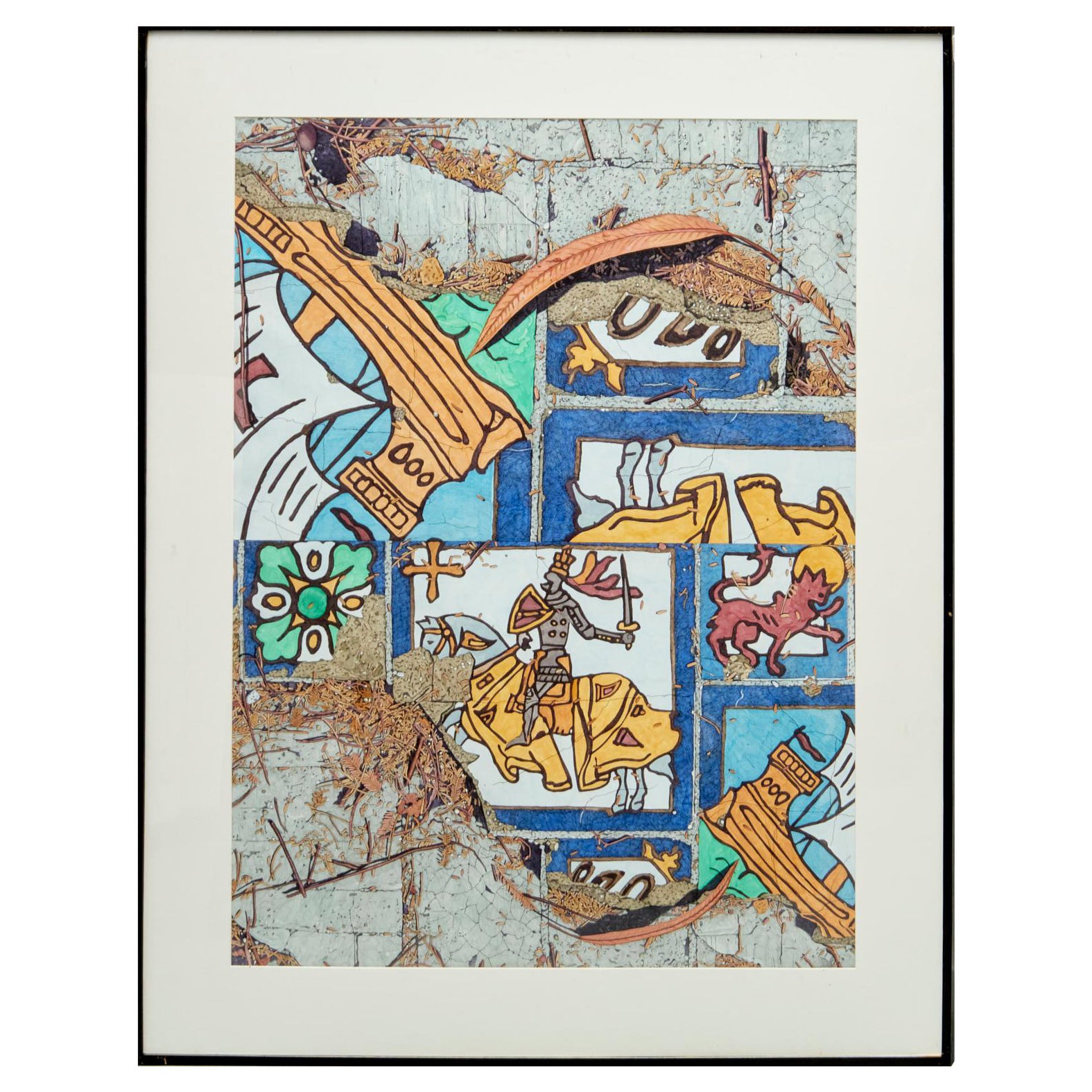 1992 Heraldic Pop Art Pen, Ink and Watercolor by Dorothy Churchill-Johnson  For Sale