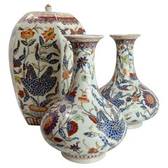 Vintage, Chinese Urn and Gourd Vase, Red and Blue Yangcai Porcelain 