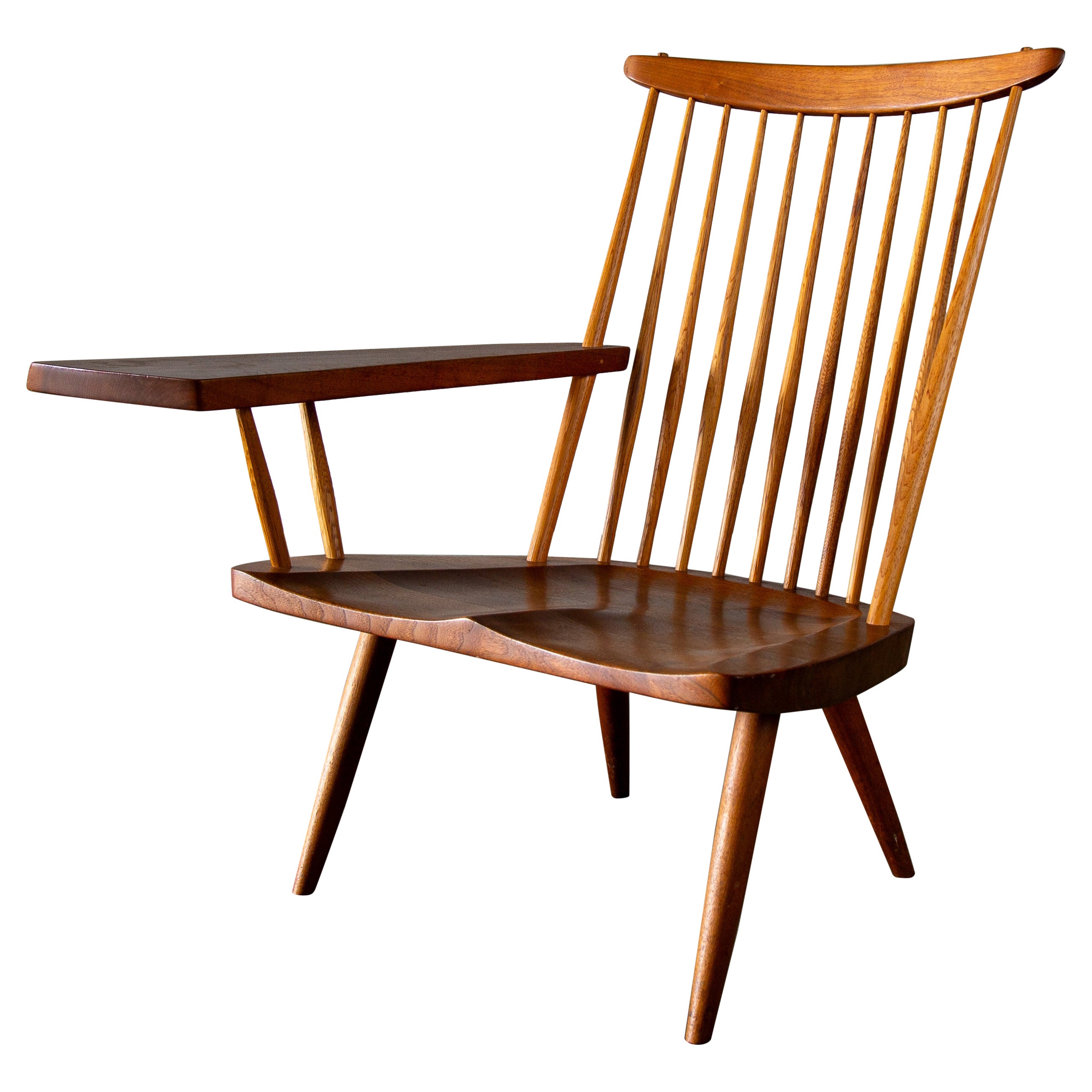 1975 George Nakashima Studio Lounge Chair with Free Form Arm Walnut and Hickory For Sale