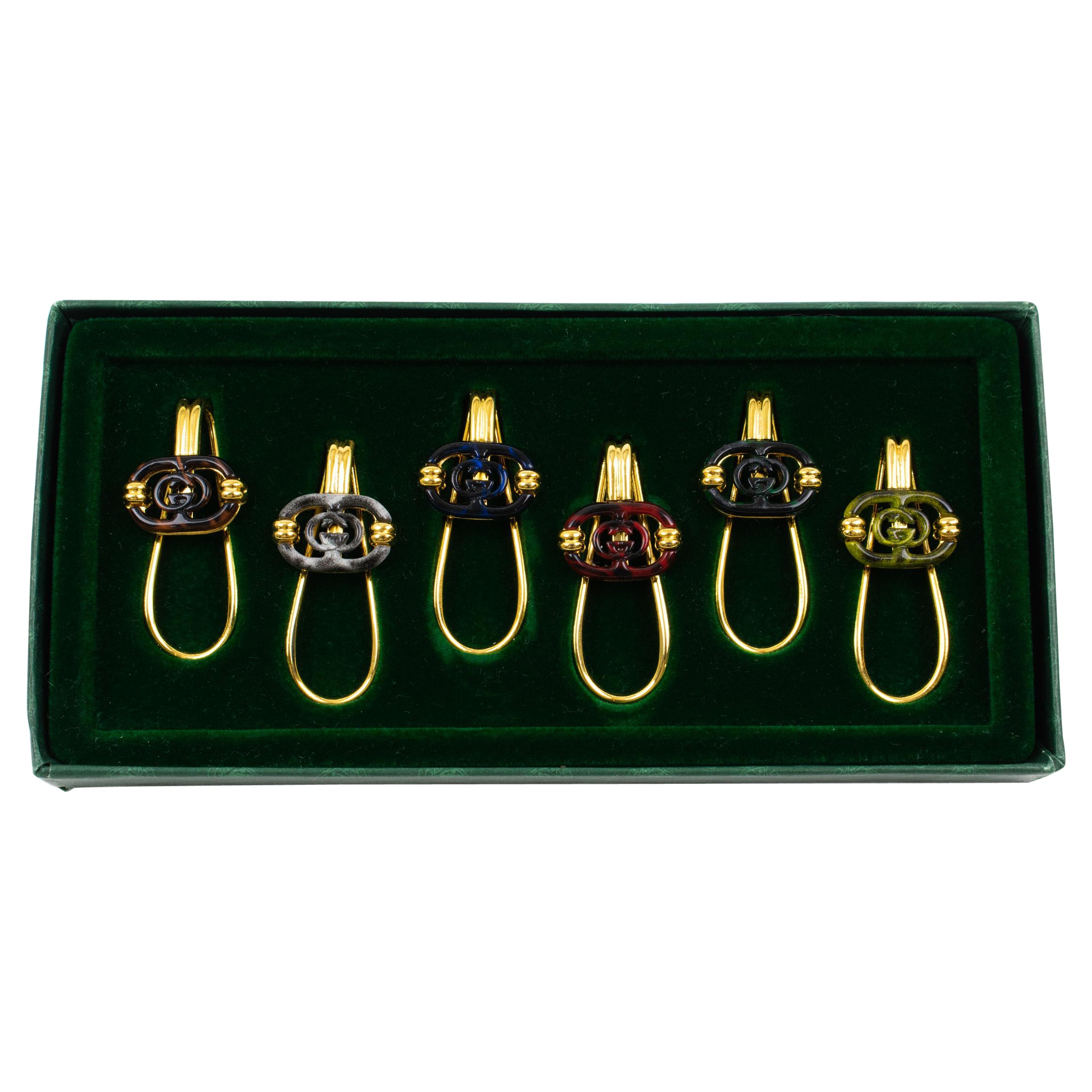 Gucci Barware Gold Plated and Enamel Cocktail Glass Makers Set in Box, 1980s For Sale