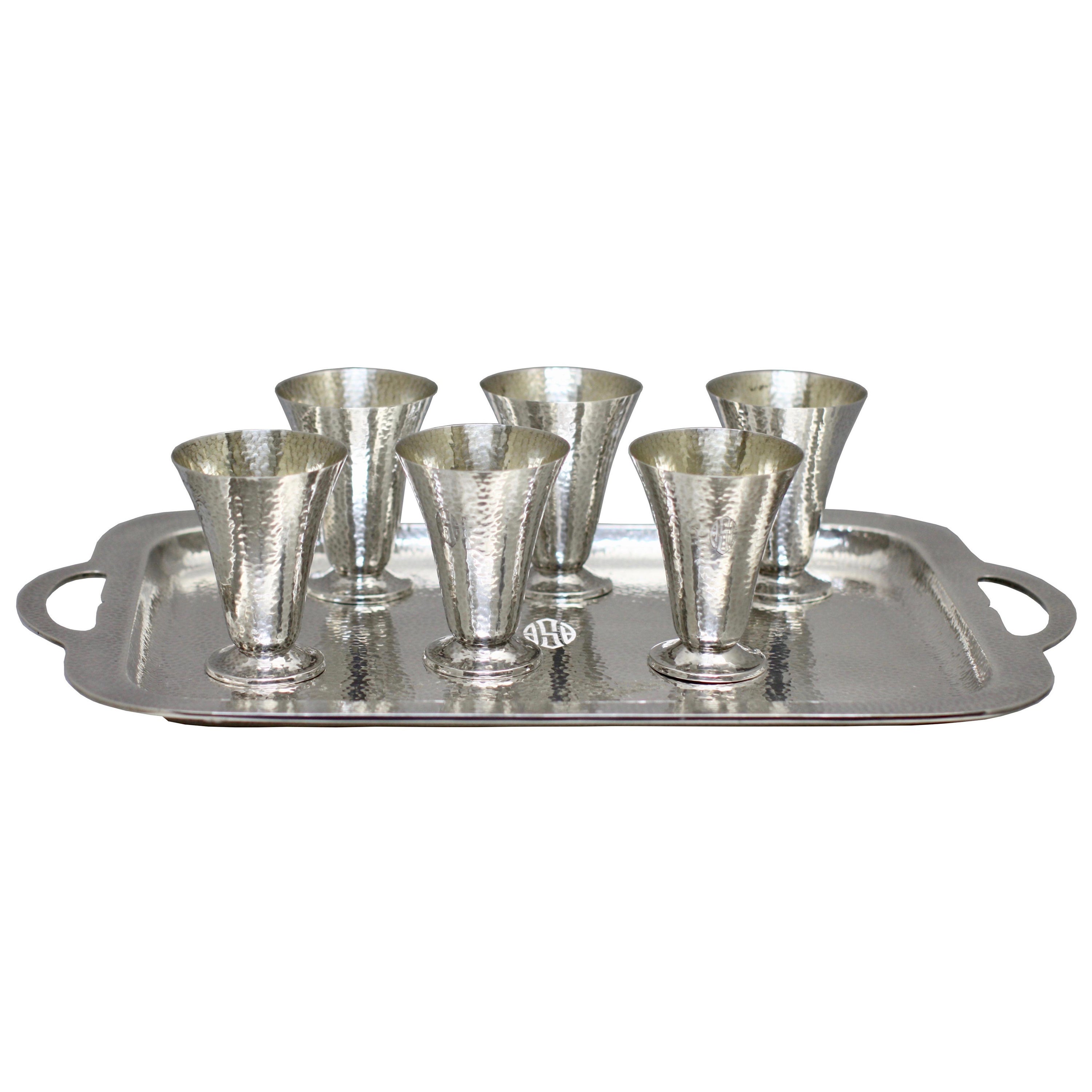 Ensemble de six gobelets en argent sterling Gorham et plateau assorti 