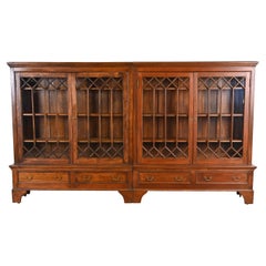 Monumental Antique Georgian Carved Pine Glass Front Four-Door Bookcase