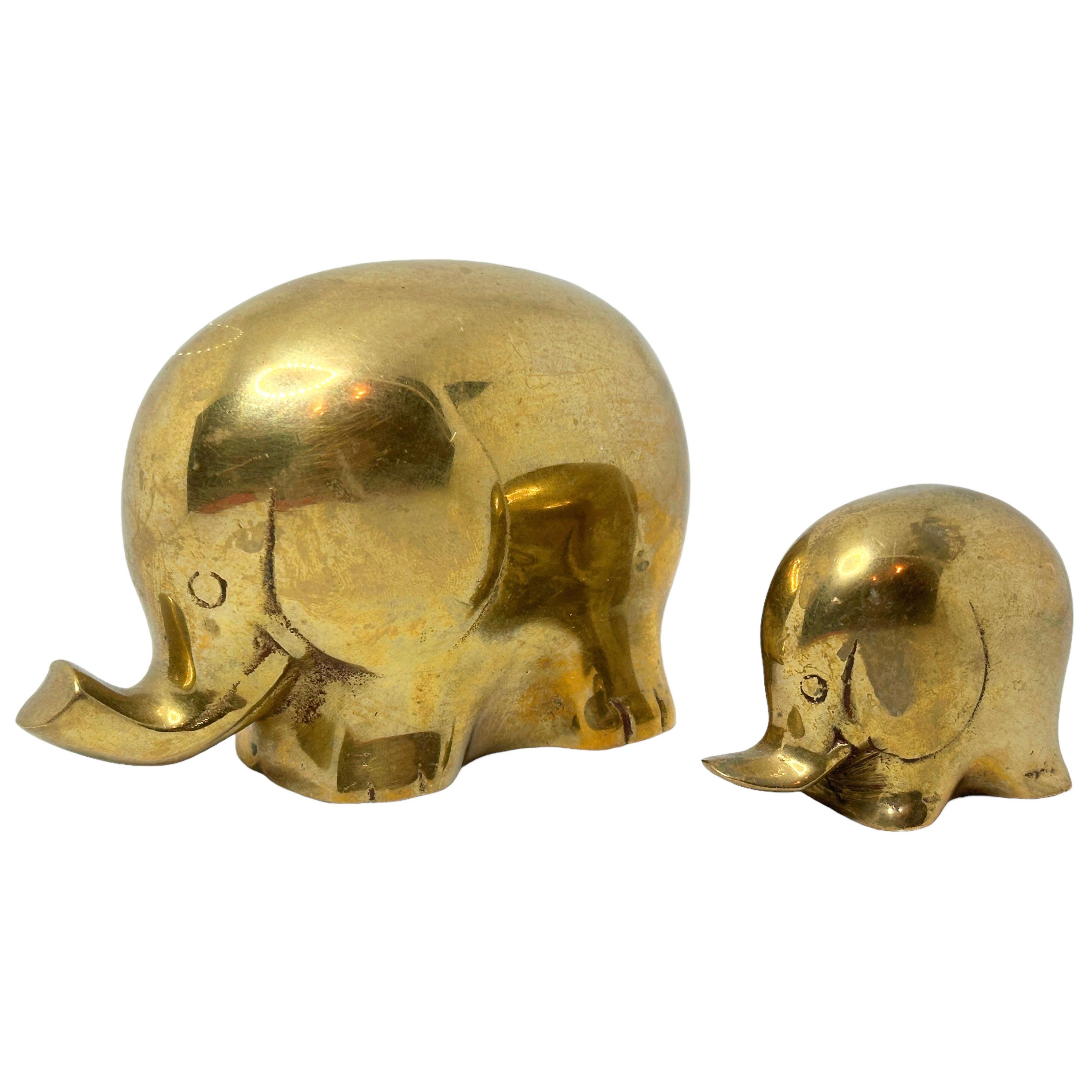 Two Decorative Elephant Sculpture Statue Made of Brass Midcentury Modern German For Sale