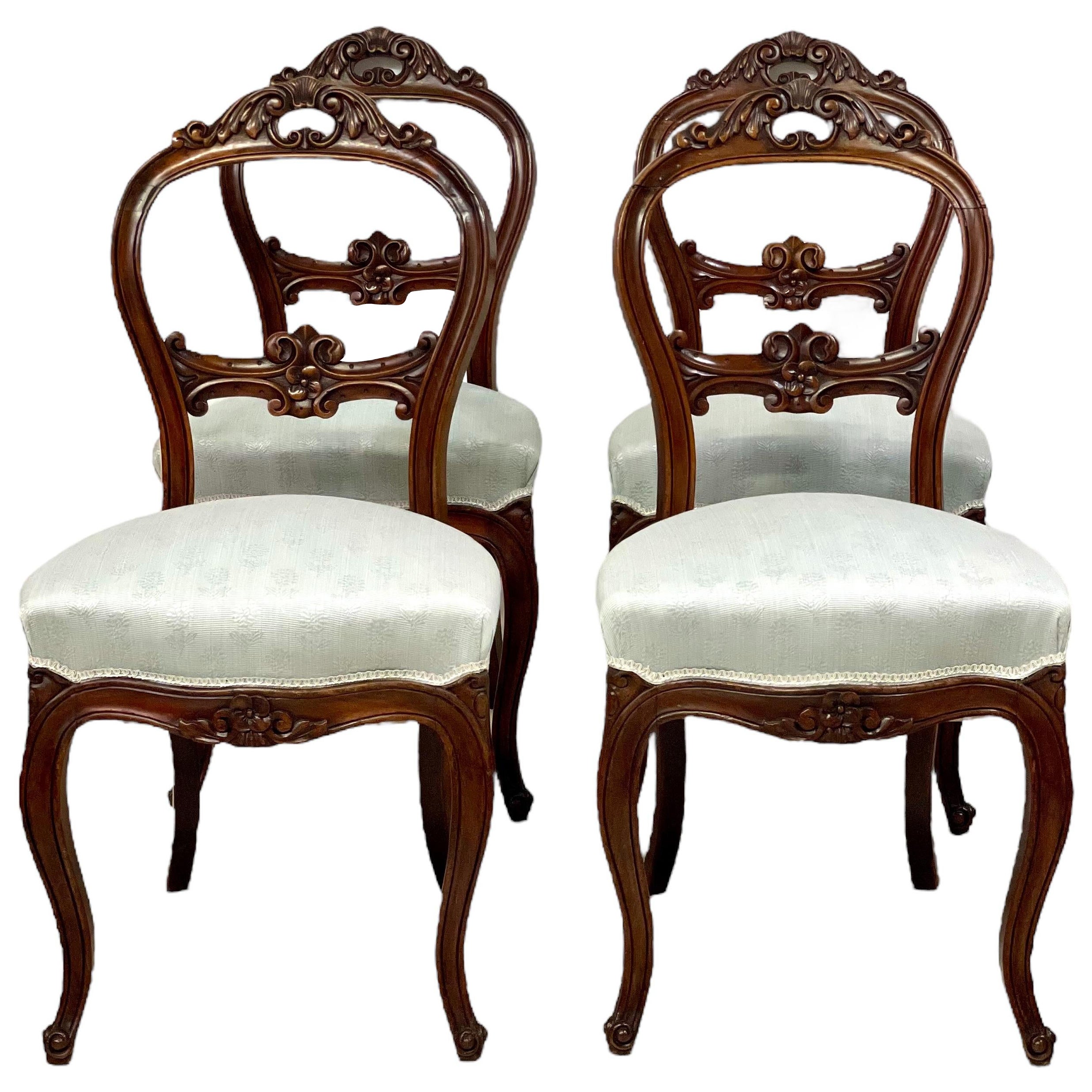 Set of Four Balloon-Back Napoleon III Dining Chairs For Sale