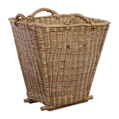 French rectangular hand woven fireplace basket