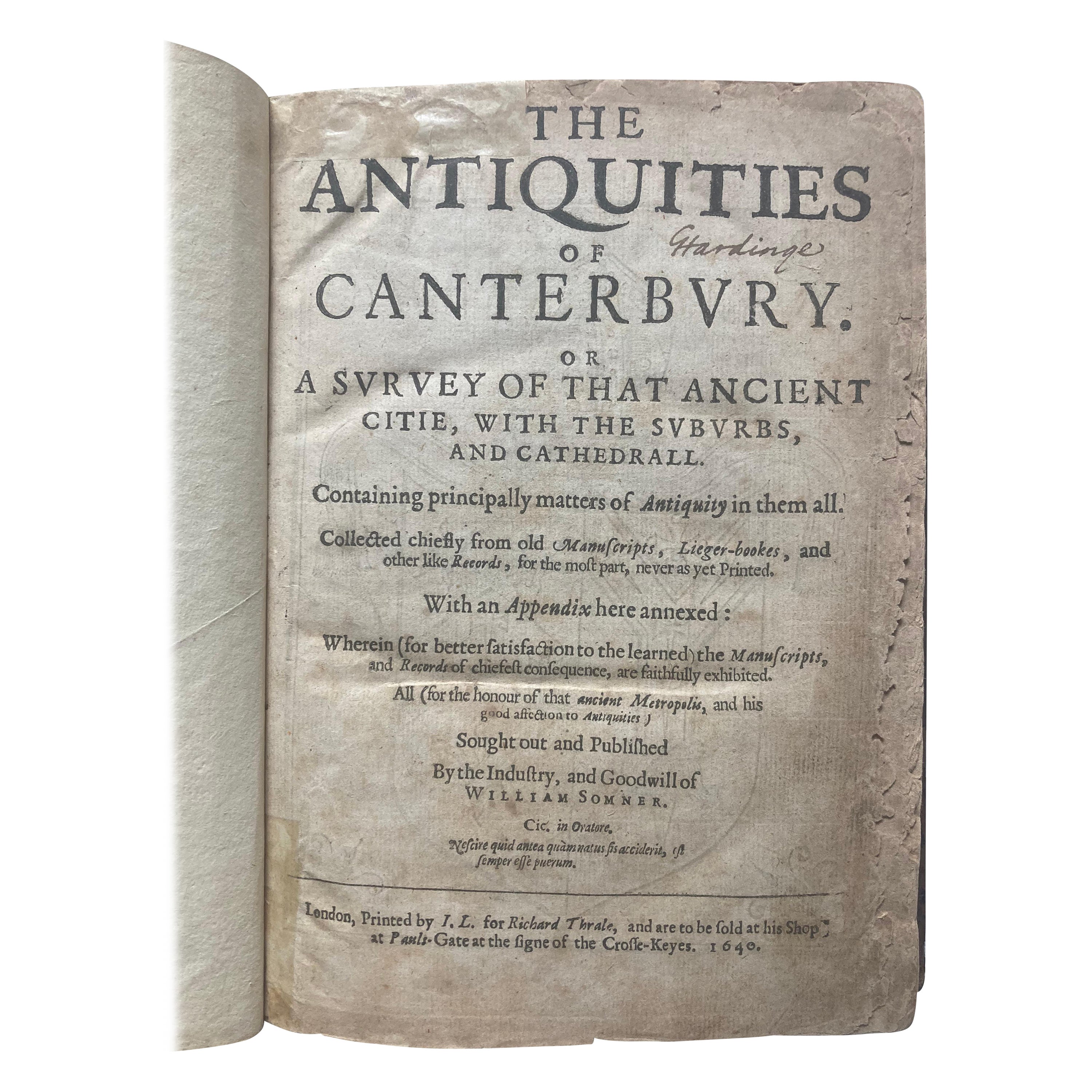 Canterbury Cathedral: First Edition, The Antiquities Of Canterbury By Somner For Sale