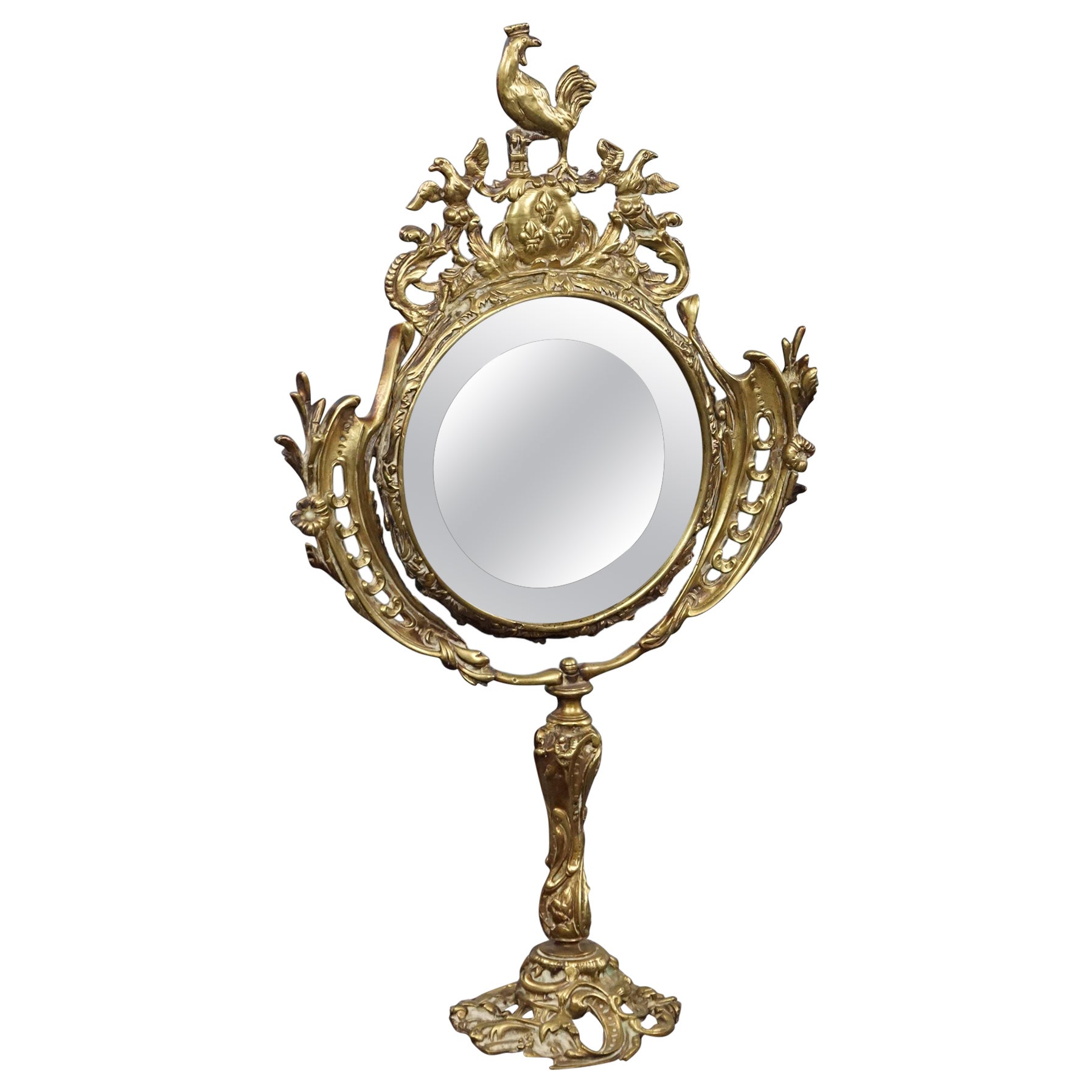 Gold-colored antique dressing table/mirror from France For Sale