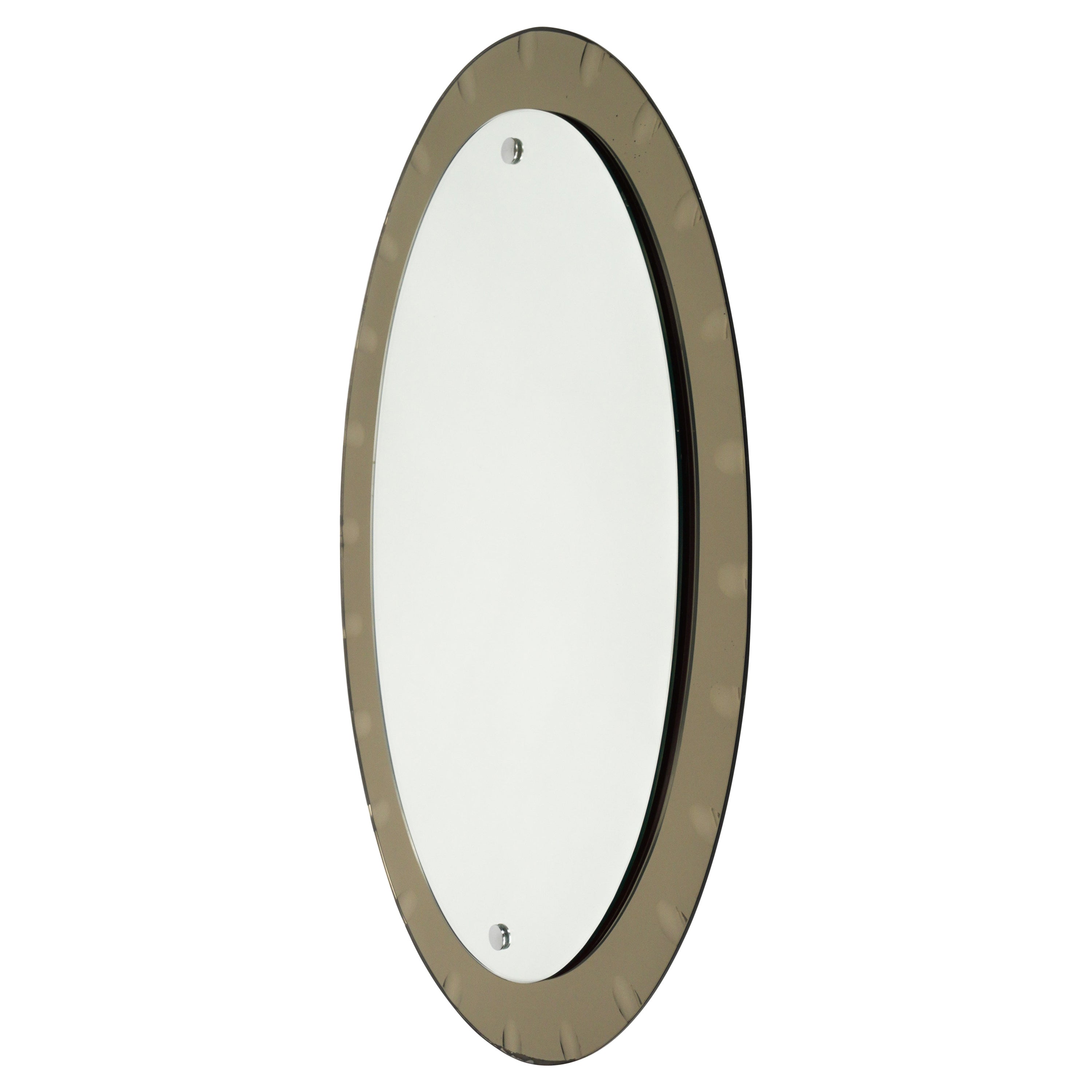 Midcentury Oval Wall Mirror with Bronzed Frame by Cristal Arte, Italy 1960s For Sale