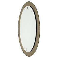 Vintage Midcentury Oval Wall Mirror with Bronzed Frame by Cristal Arte, Italy 1960s