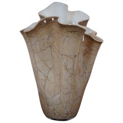 Vintage Zorza Poland Ruffled Freeform Handkerchief Marbled Art Glass Vase 16"