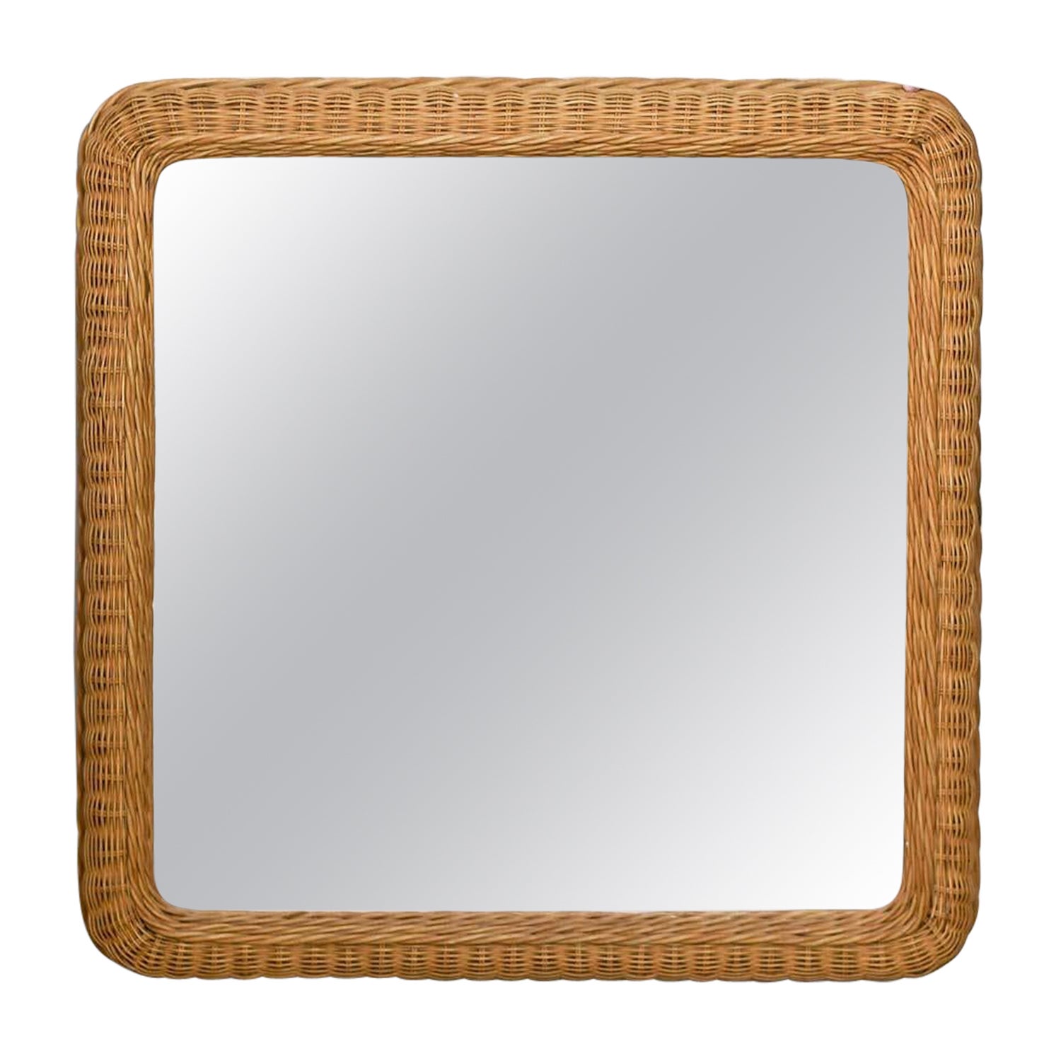 Large square mirror in hand-woven wicker, Italy 1980 For Sale