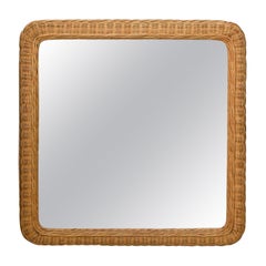 Large square mirror in hand-woven wicker, Italy 1980