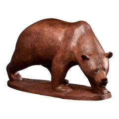 Walking grizzli bear : Terrakota original Skulptur - Monogrammiert, Frankreich ca. 1960