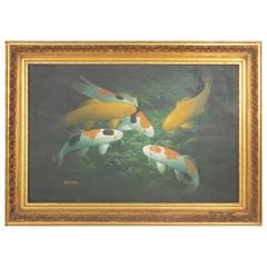 Koi Fish Pond Oil Painting on Canvas