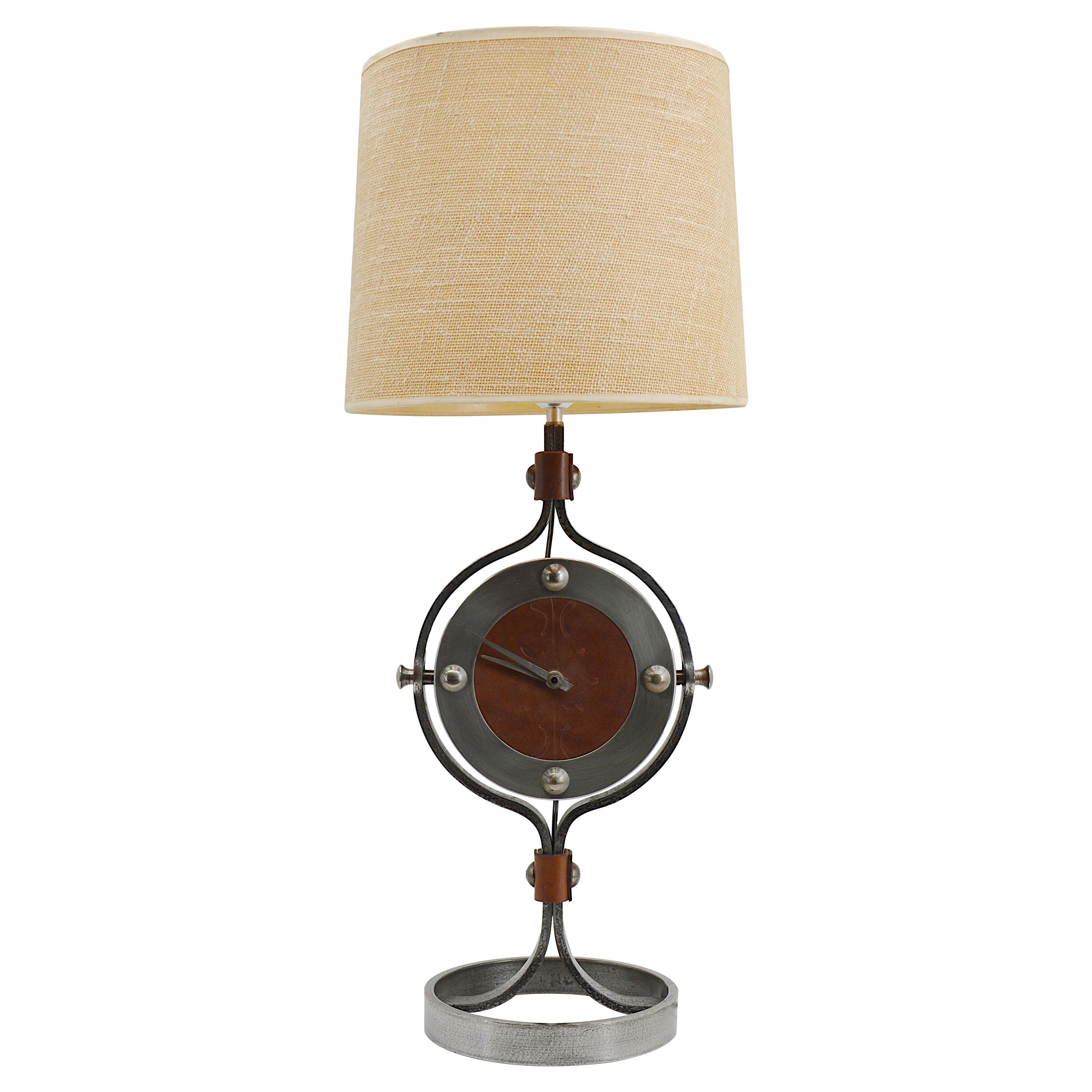 Jean-Pierre Ryckaert Large Midcentury Clock Lamp, circa 1950 For Sale