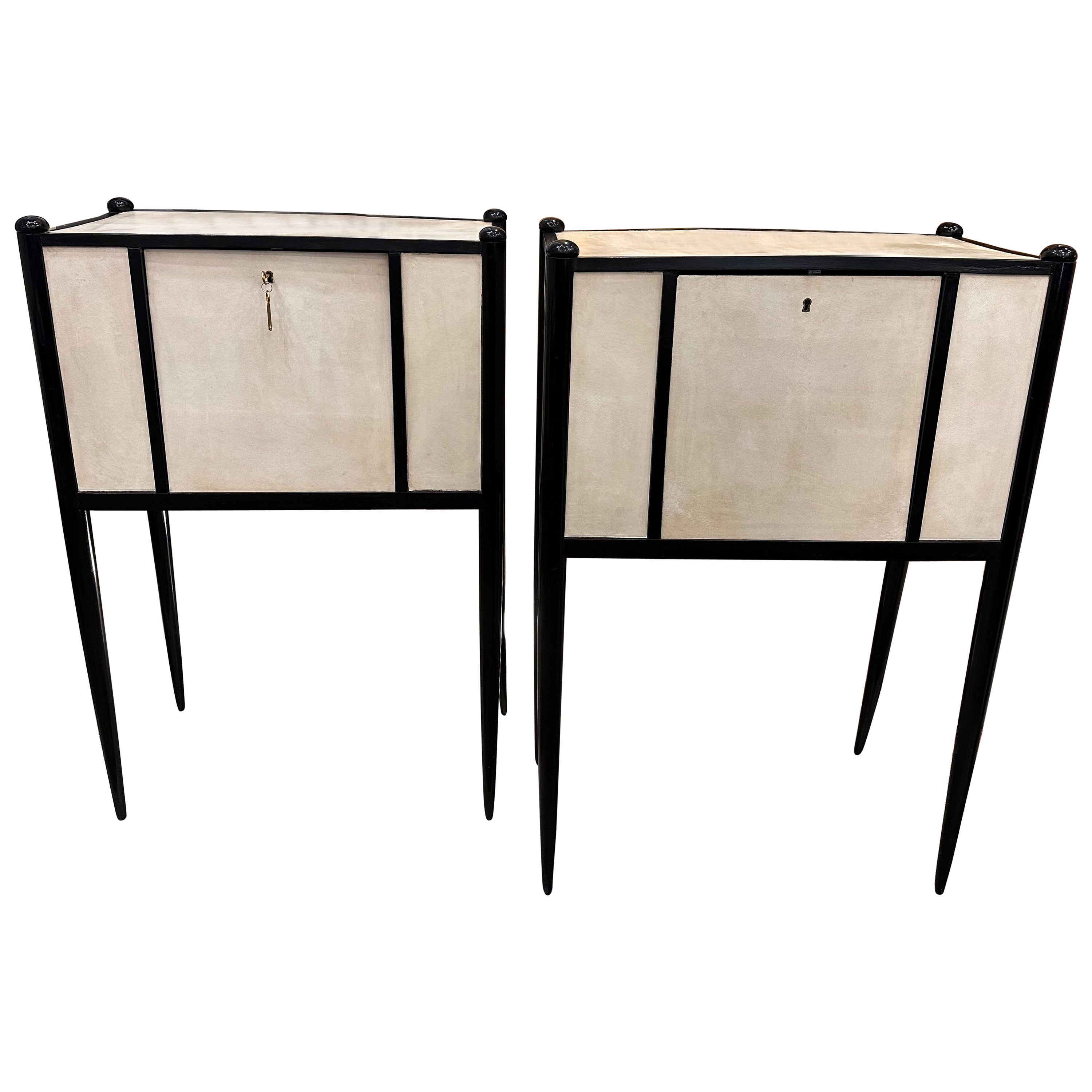 Art Deco Italian black and white couple of Cabinets -Secretaries Paolo Buffa For Sale