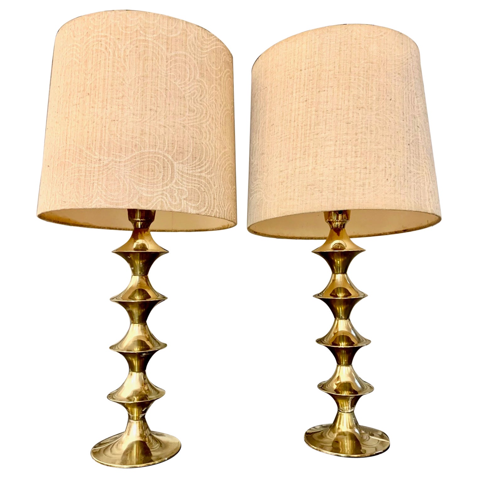 Scandinavian Pair Modern Vintage Brass Table Lamps For Sale