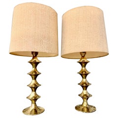 Scandinavian Pair Modern Vintage Brass Table Lamps