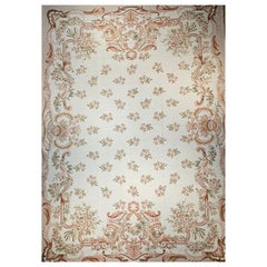 Vintage Oversized Aubusson Design Carpet in Light Taupe, Sage, Pale Blue, Pink